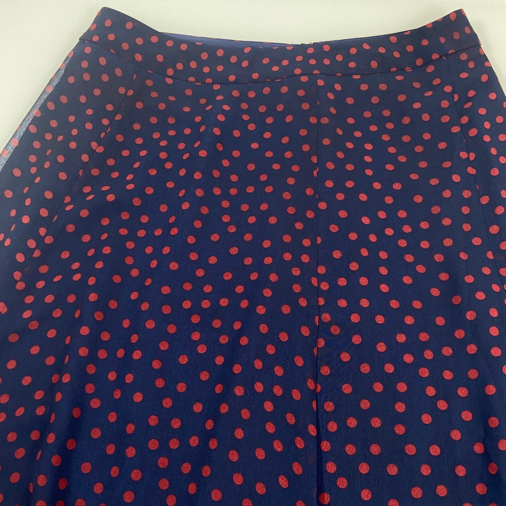 Boden Womens 6R Navy Blue Red Polka Dot Midi A-Line Skirt Chiffon Zip